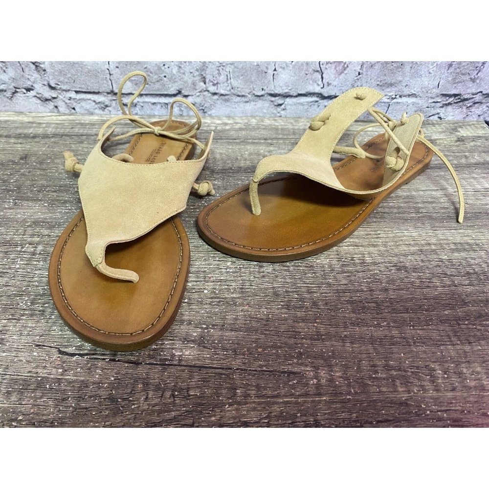 Ralph Lauren Women’s Sandals Brown Leather Thing Flats Tie Ankle Size 9